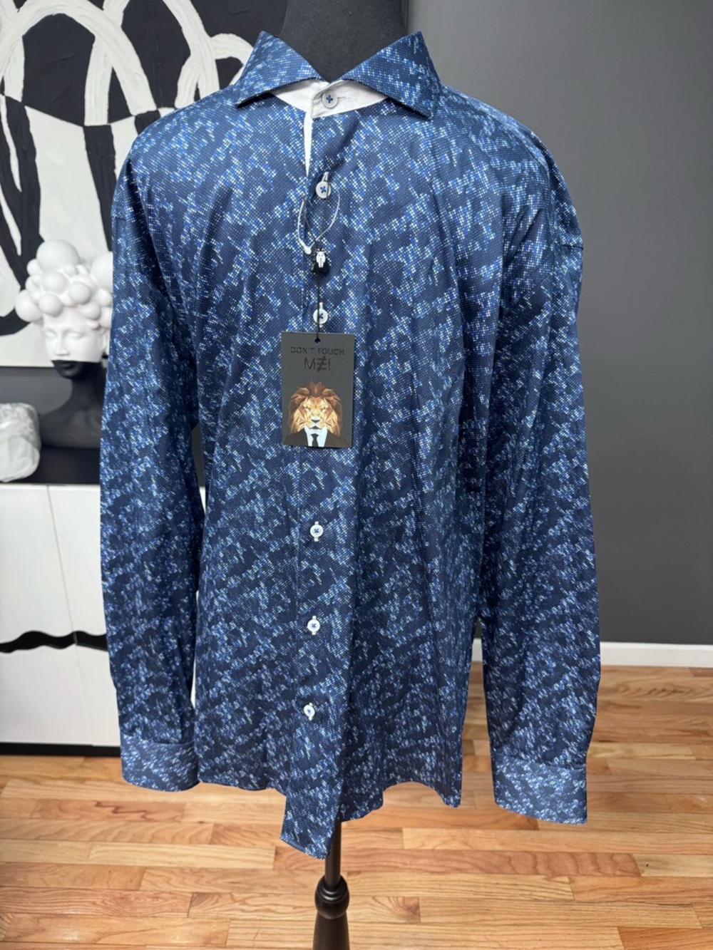 MacZoo Einstein Blue Geometric Button Down Shirt Mens XL Casual Formal Retro!